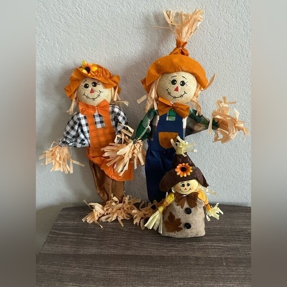 Fall decor Bundle Scarecrow Table Top Family Bows Faux Loose Leaves Holiday - Picture 2 of 7